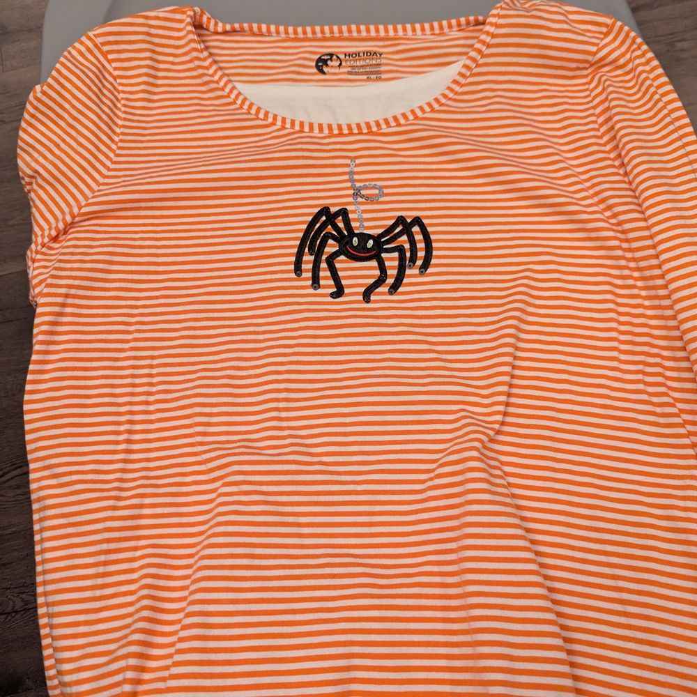 Orange Striped Top with Spider Design